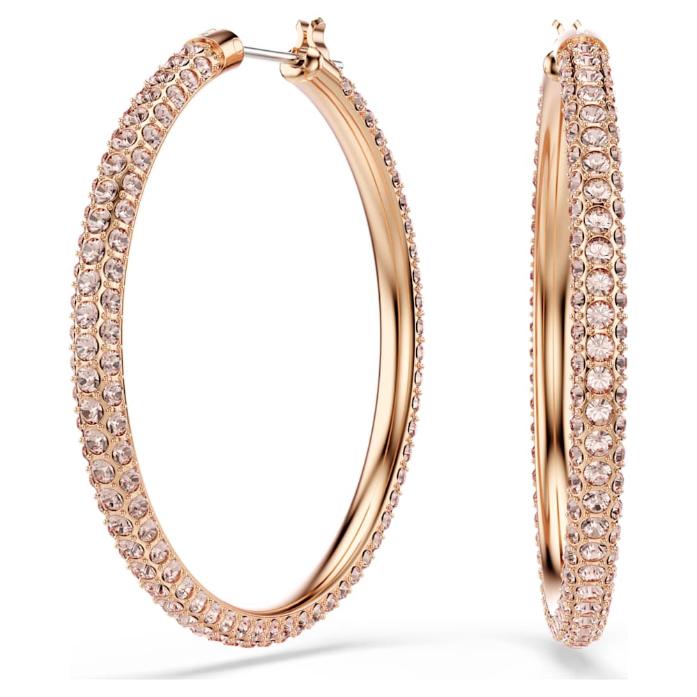 Dextera hoop earrings, Pave, Large, White, 18K rose gold finish image 1