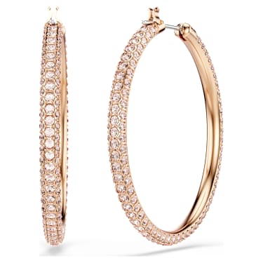 Dextera hoop earrings, Pave, Large, White, 18K rose gold finish image 4