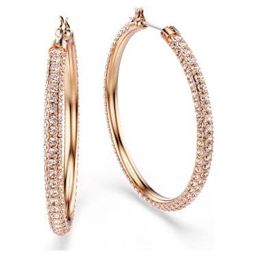 Dextera hoop earrings, Pave, Large, White, 18K rose gold finish image 3