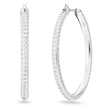 Dextera hoop earrings, Pave, Large, White, Rhodium plated image 4
