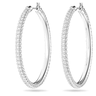 Dextera hoop earrings, Pave, Large, White, Rhodium plated image 3