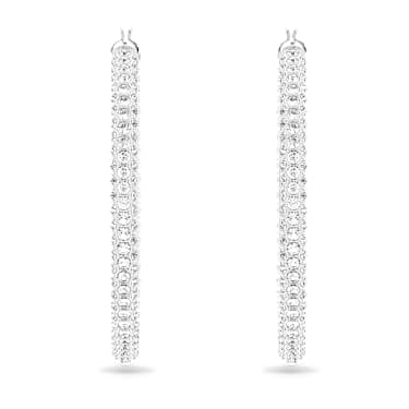 Dextera hoop earrings, Pave, Large, White, Rhodium plated image 2