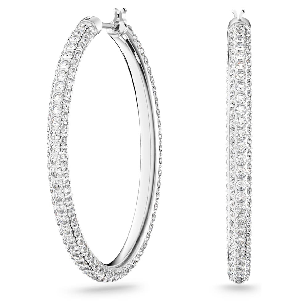 Dextera hoop earrings, Pave, Large, White, Rhodium plated image 1