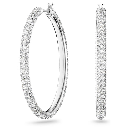 Dextera hoop earrings, Pave, Large, White, Rhodium plated image 1