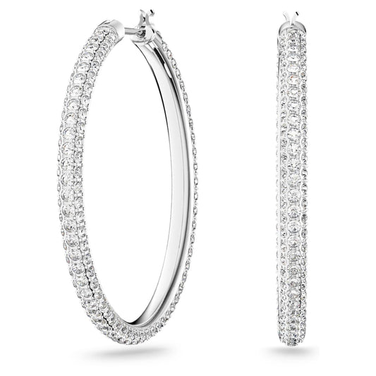 Dextera hoop earrings, Pave, Large, White, Rhodium plated image 1