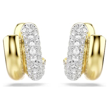 Dextera hoop earrings, Round cut, Mini, White, 18K gold finish image 2