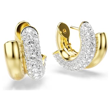 Dextera hoop earrings, Round cut, Mini, White, 18K gold finish image 3