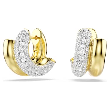 Dextera hoop earrings, Round cut, Mini, White, 18K gold finish image 5