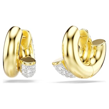 Dextera hoop earrings, Round cut, Mini, White, 18K gold finish image 4