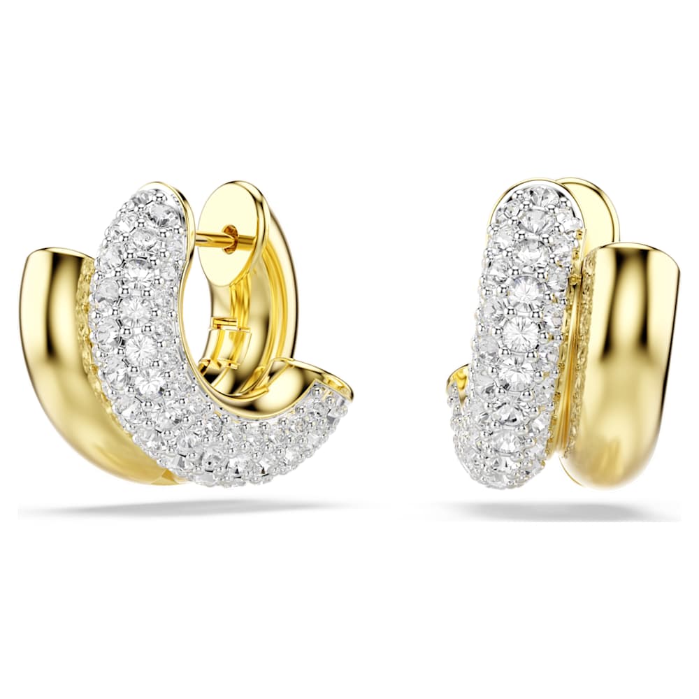 Dextera hoop earrings, Round cut, Mini, White, 18K gold finish image 1
