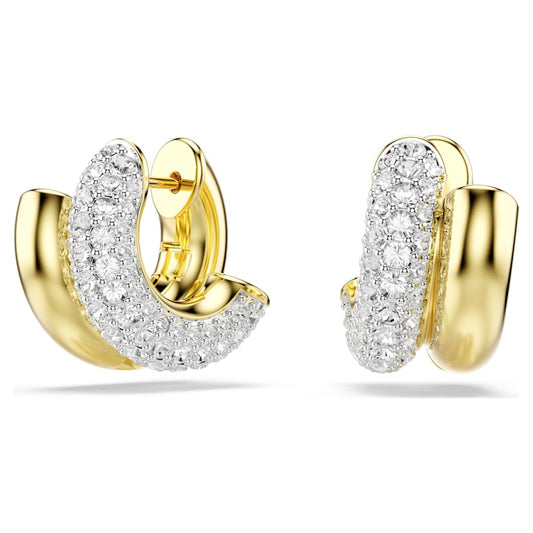 Dextera hoop earrings, Round cut, Mini, White, 18K gold finish image 1