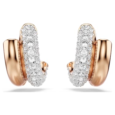 Dextera hoop earrings, Round cut, Mini, White, 18K rose gold finish image 2