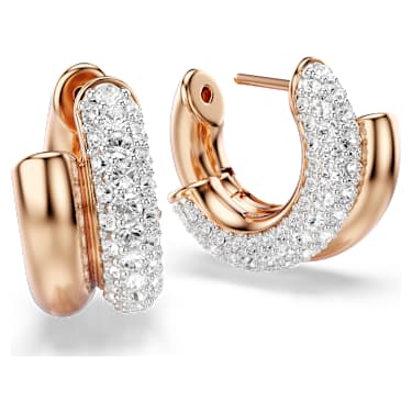 Dextera hoop earrings, Round cut, Mini, White, 18K rose gold finish image 3