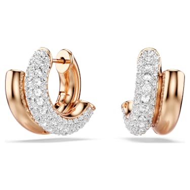 Dextera hoop earrings, Round cut, Mini, White, 18K rose gold finish image 5