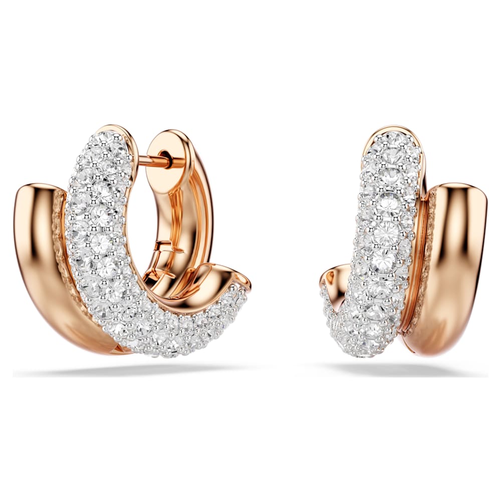 Dextera hoop earrings, Round cut, Mini, White, 18K rose gold finish image 1