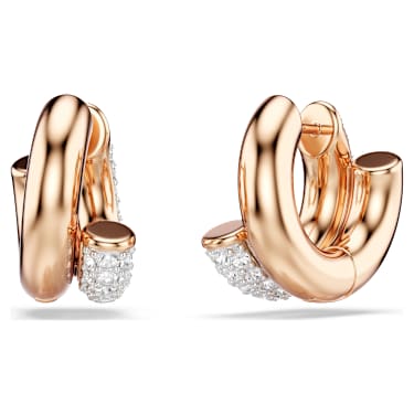 Dextera hoop earrings, Round cut, Mini, White, 18K rose gold finish image 4