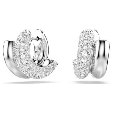 Dextera hoop earrings, Round cut, Mini, White, Rhodium plated image 5