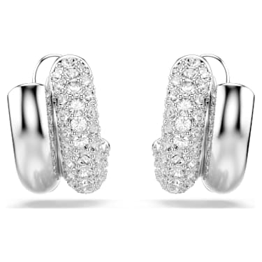 Dextera hoop earrings, Round cut, Mini, White, Rhodium plated image 2