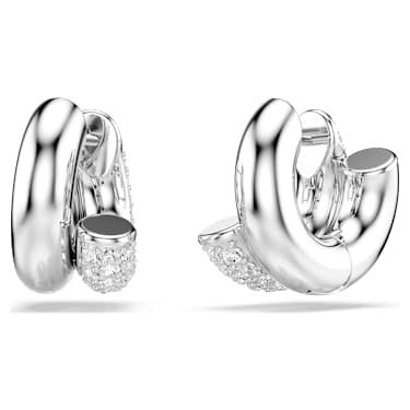 Dextera hoop earrings, Round cut, Mini, White, Rhodium plated image 4