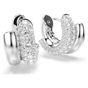 Dextera hoop earrings, Round cut, Mini, White, Rhodium plated image 3