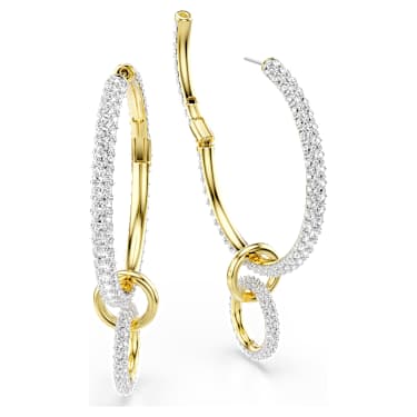 Dextera hoop earrings, Round cut, White, 18K gold finish image 3