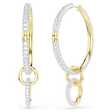 Dextera hoop earrings, Round cut, White, 18K gold finish image 4