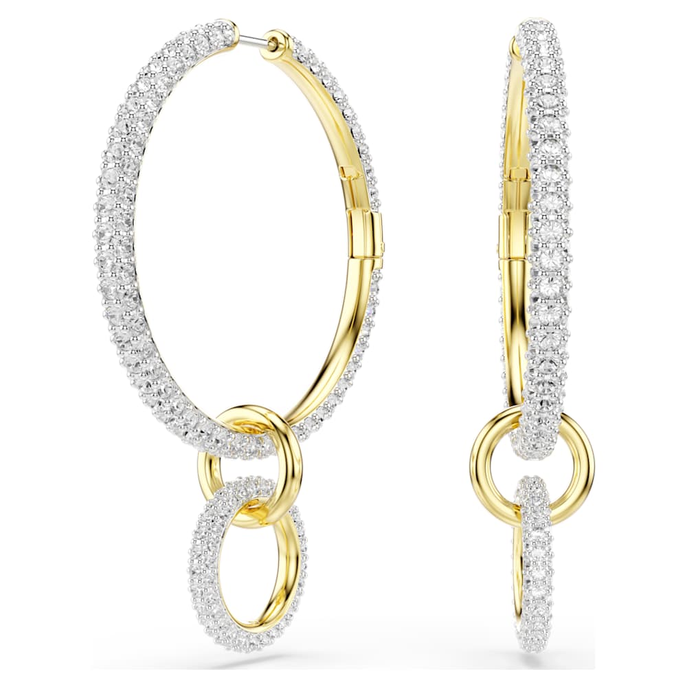 Dextera hoop earrings, Round cut, White, 18K gold finish image 1