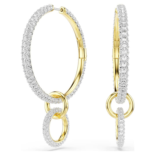 Dextera hoop earrings, Round cut, White, 18K gold finish image 1