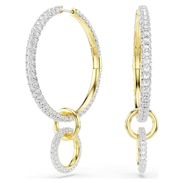Dextera hoop earrings, Round cut, White, 18K gold finish image 5