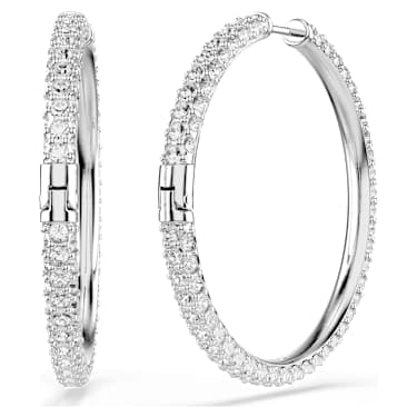 Dextera hoop earrings, Round cut, White, Rhodium plated image 4