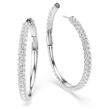 Dextera hoop earrings, Round cut, White, Rhodium plated image 3