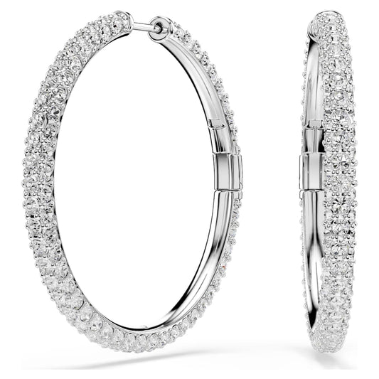 Dextera hoop earrings, Round cut, White, Rhodium plated image 1