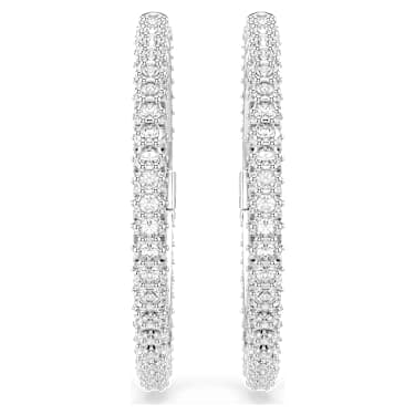 Dextera hoop earrings, Round cut, White, Rhodium plated image 2