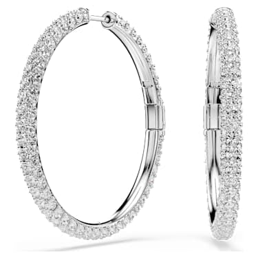 Dextera hoop earrings, Round cut, White, Rhodium plated image 5