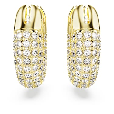 Dextera hoop earrings, Small, White, 18K gold finish image 2