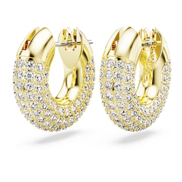 Dextera hoop earrings, Small, White, 18K gold finish image 3