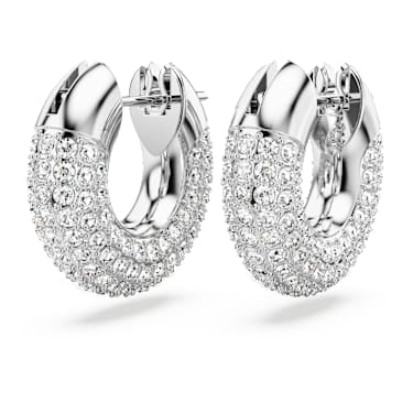 Dextera hoop earrings, Small, White, Rhodium plated image 3