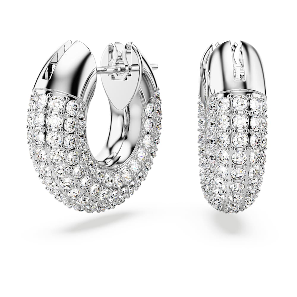 Dextera hoop earrings, Small, White, Rhodium plated image 1