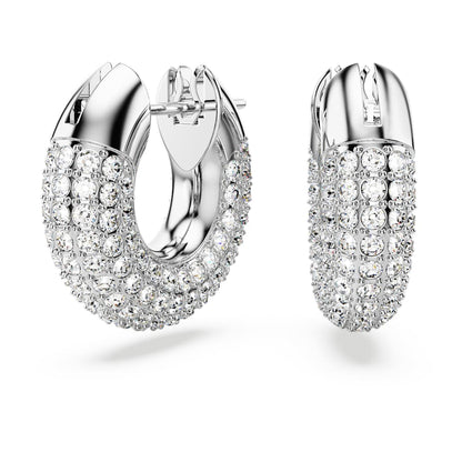 Dextera hoop earrings, Small, White, Rhodium plated image 1
