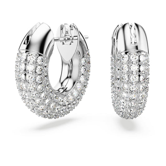 Dextera hoop earrings, Small, White, Rhodium plated image 1