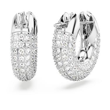 Dextera hoop earrings, Small, White, Rhodium plated image 4