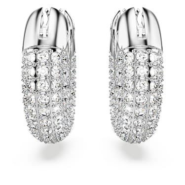 Dextera hoop earrings, Small, White, Rhodium plated image 2