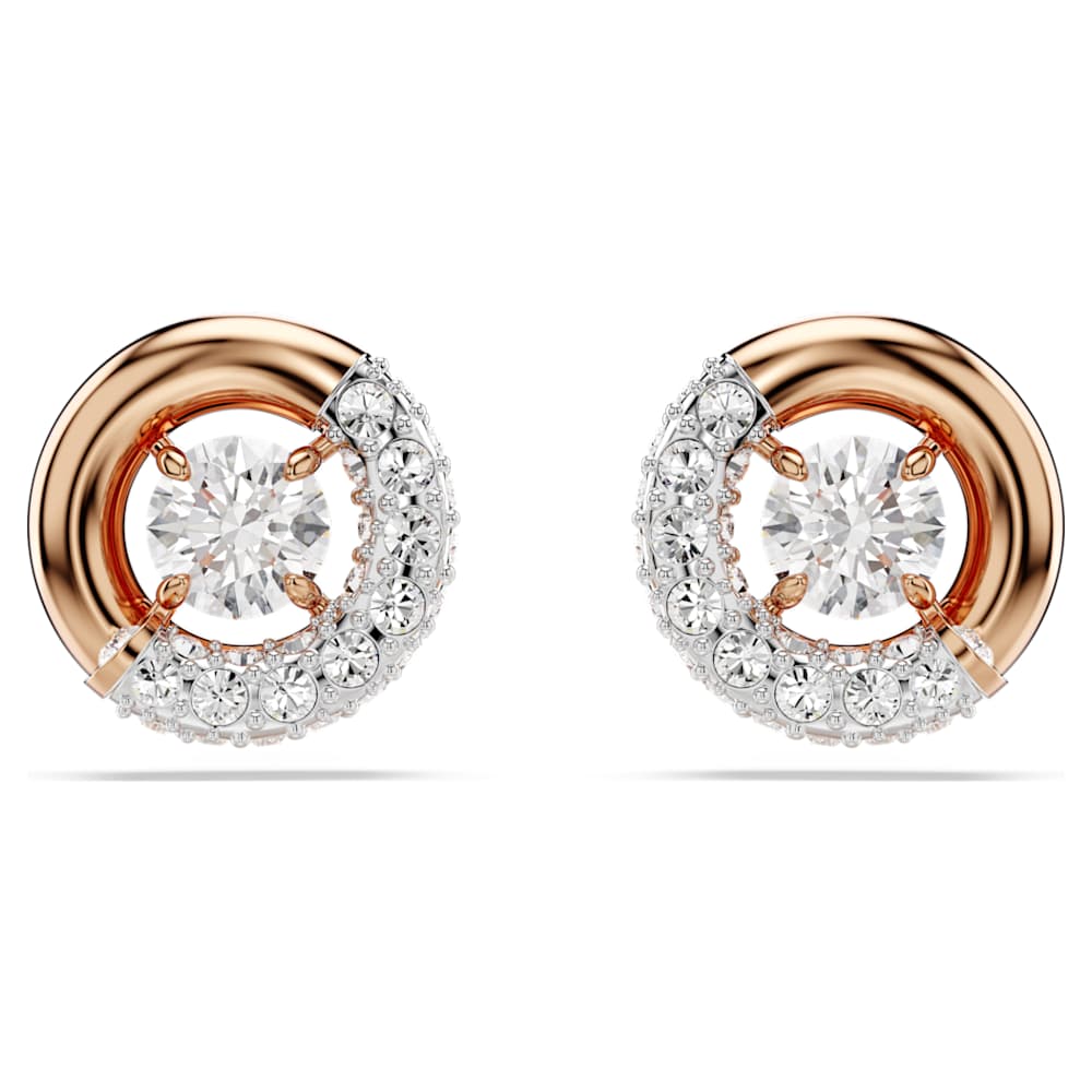 Dextera stud earrings, Round cut, White, 18K rose gold finish image 1