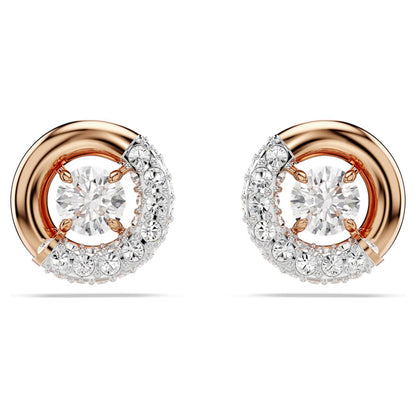 Dextera stud earrings, Round cut, White, 18K rose gold finish image 1