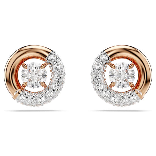 Dextera stud earrings, Round cut, White, 18K rose gold finish image 1