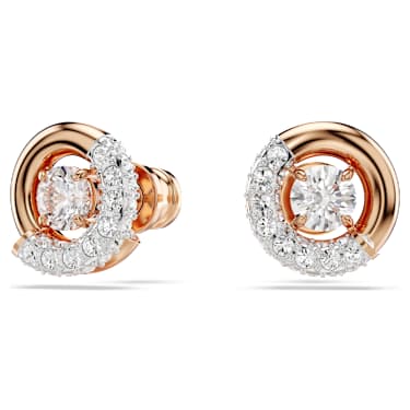 Dextera stud earrings, Round cut, White, 18K rose gold finish image 5