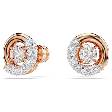 Dextera stud earrings, Round cut, White, 18K rose gold finish image 2