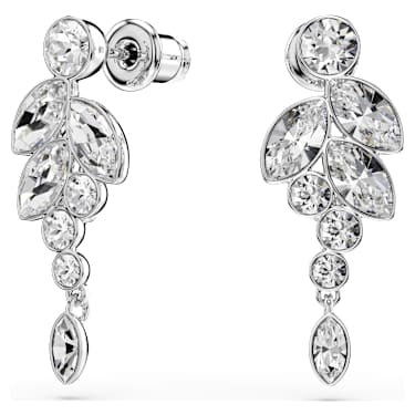 Diapason drop earrings, Mixed cuts, White, Rhodium plated image 2