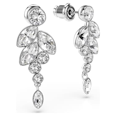 Diapason drop earrings, Mixed cuts, White, Rhodium plated image 3