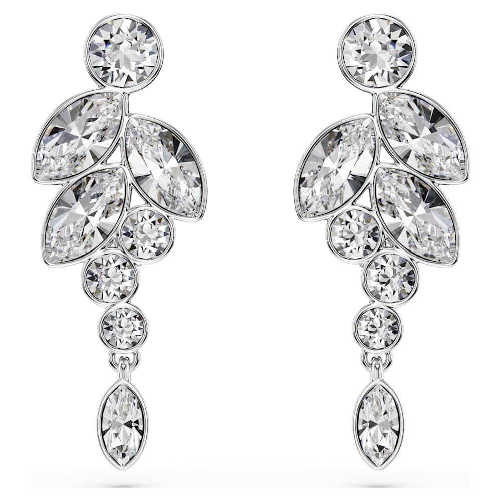 Diapason drop earrings, Mixed cuts, White, Rhodium plated image 1